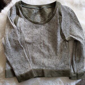 FP Movement Green/White Tight Crop Top 1/2 Sleeve